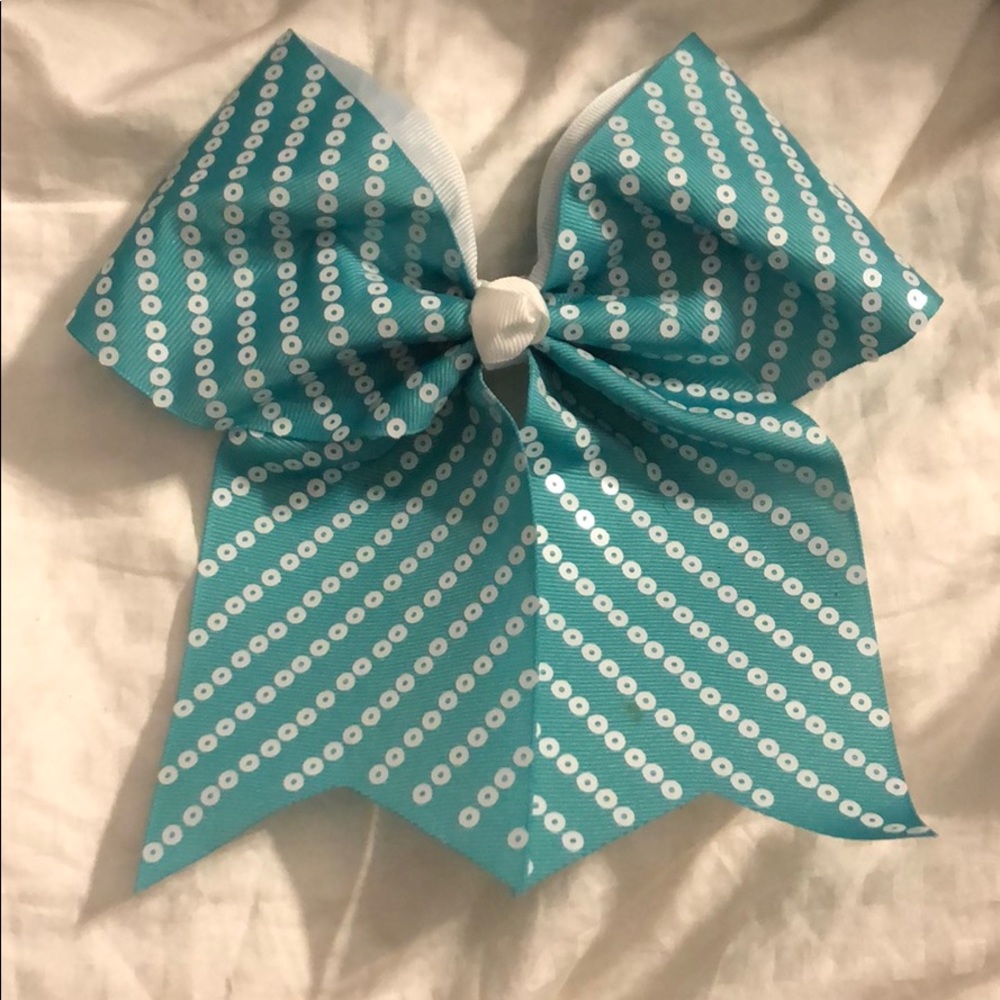 Teal & white cheerleading bow